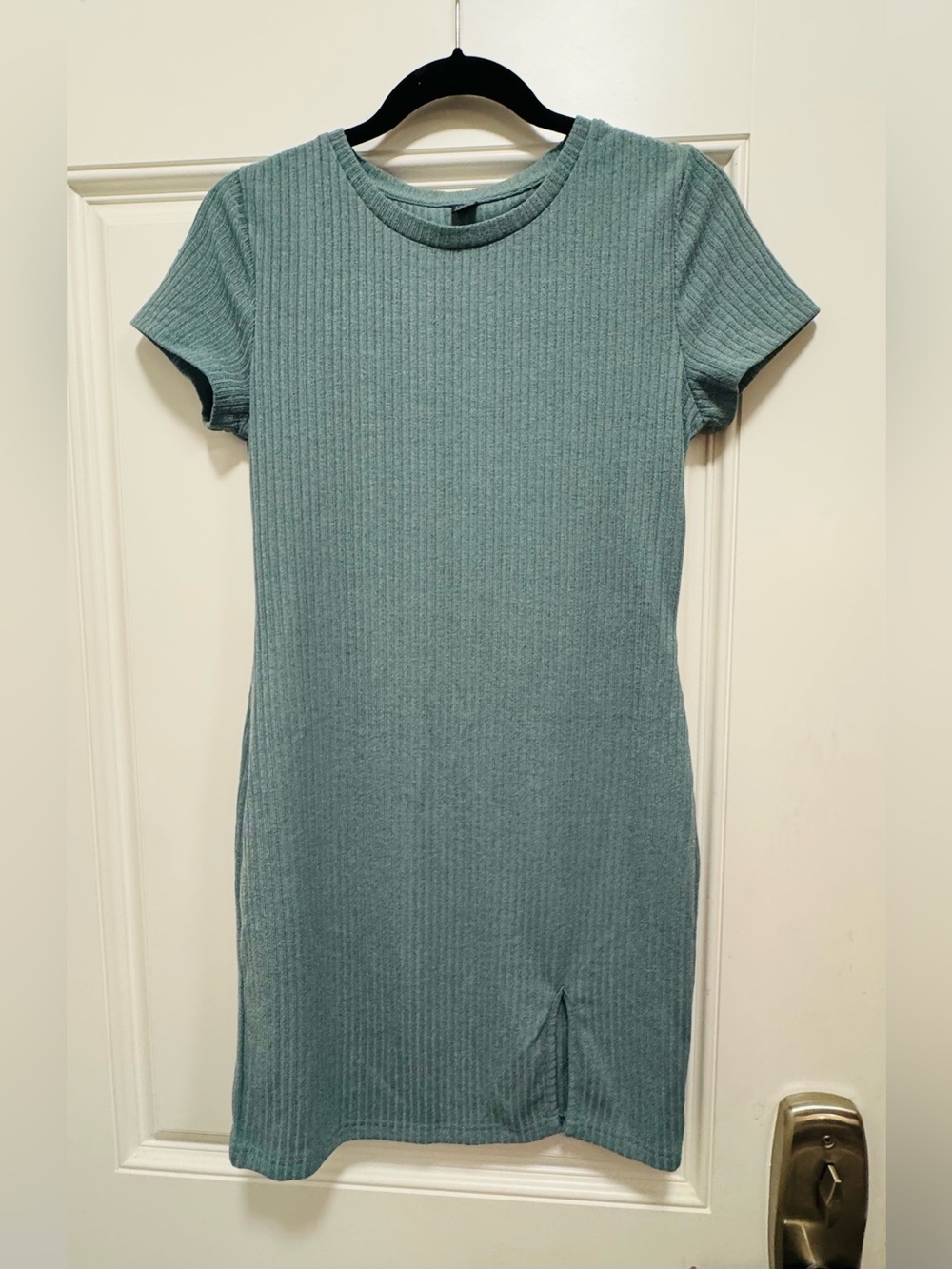 SHEIN Teal Ribbed Short-Sleeve Mini Dress